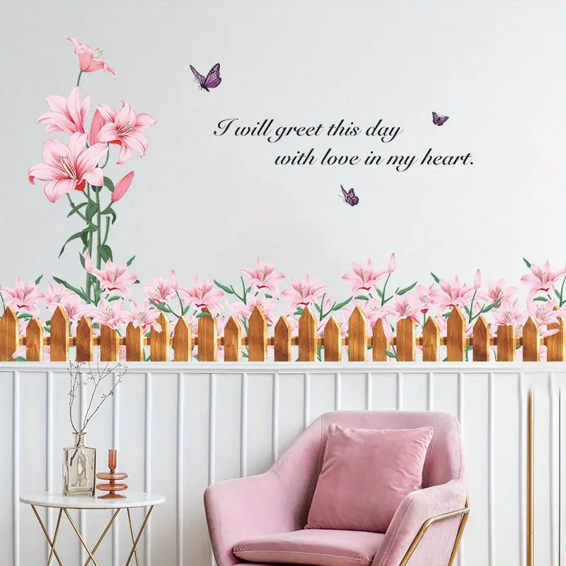 2 Wall Stickers with Pink Flower Slogan for Home Decor