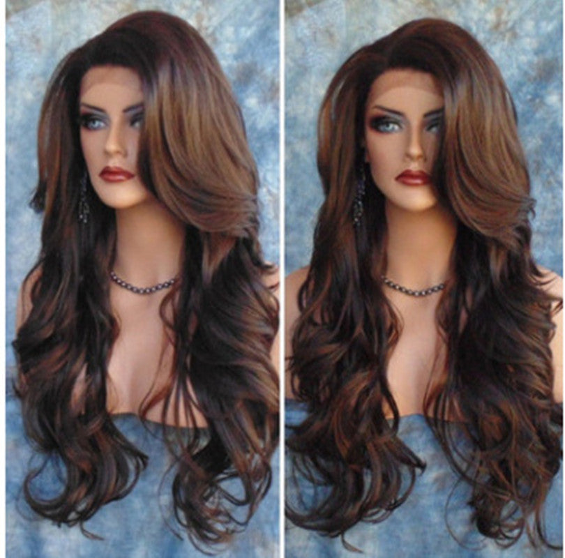 Brown Highlighted Long Curly Hair Fashion Headgear