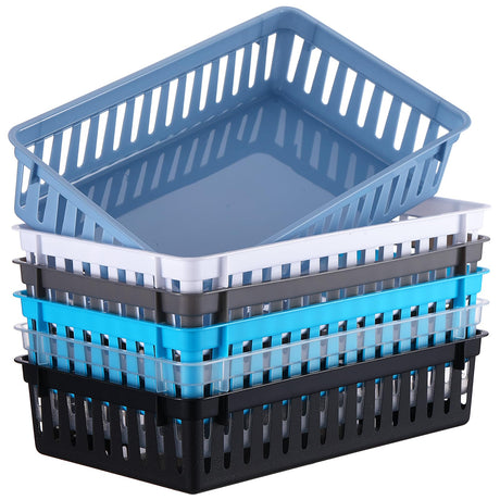 Wenqik 6 Pack Plastic Basket 10.24 x 6.5 x 2.36 Inch Small Plastic Storage Bins Rectangle Plastic Organizer Tray Classroom Containers for Organizing Shelves Desks Snack Cosmetics Crafts (Mixed Colors)