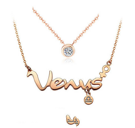 Rose Gold Zodiac Letter Necklace for Women