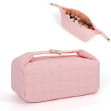 Travel Makeup Bag for Purse Cosmetic Bag Cute Waterproof Make Up Organizer Tool Pouch Wide-open Pouch Small Cosmetic Case for Women and Girls Pink