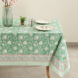 Labhanshi Indian Block Print Table Cloth-Floral Handmade Cotton Rectangle Linen Tablecloth 72x108 Inch| Spring St. Patrick Party Birthday Easter Table Cloth|8 Seater Camping Table Cover|Green Leaf
