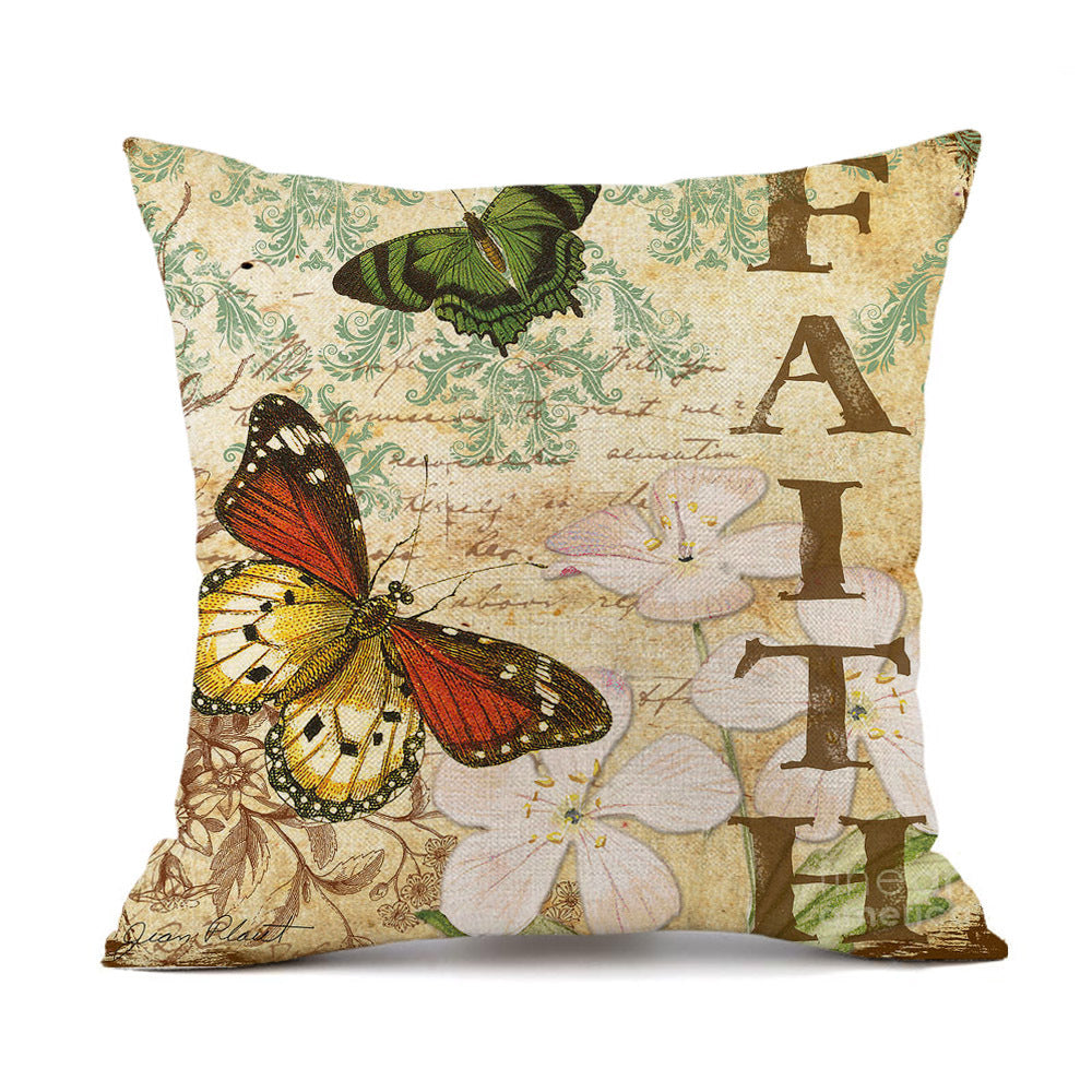 Retro Butterfly Linen Pillowcase for Home & Office (1pc)