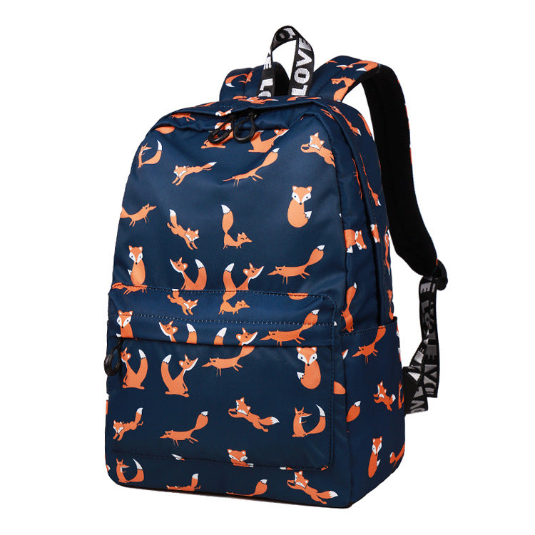 Stylish Fox Print Backpack for Students and Laptops