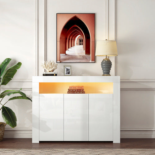 Living Room Sideboard Storage Cabinet Black High Gloss With LED Light
