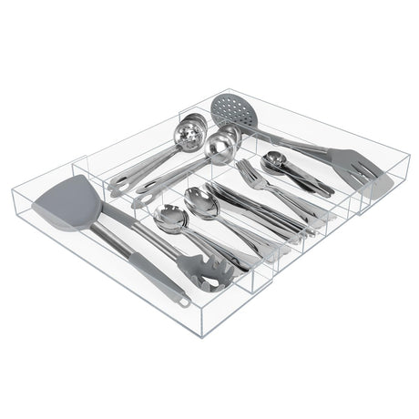 AIEVE Clear Acrylic Silverware Organizer Expandable Kitchen Drawer Organizer for Utensils Flatware Cutlery with 9 Compartments