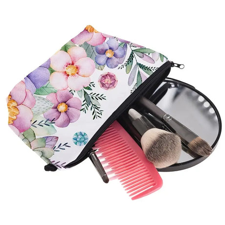 Flower Print Portable Travel Cosmetic Bag for Women
