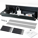SleekTray Under Desk Cable Management Tray No Drill Wire Organizer for Standing Desk Large Sturdy Black Steel Rack Raceway for Cords/Power Strip/Power Bricks | 1-Pack