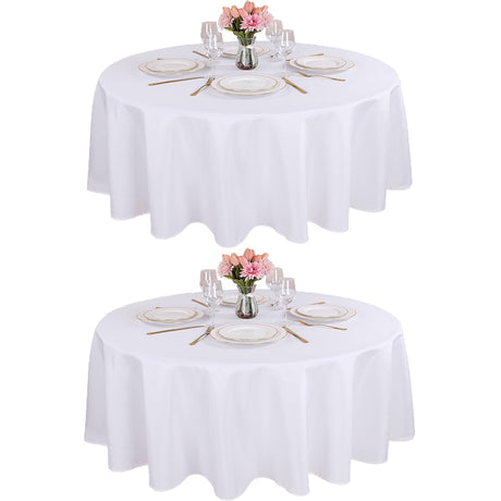 Kesfey 60 inch Round Table Cloths White 2 Packs Polyester Stain and Wrinkle Tablecovers Banquet Tablecloth High Density Table Covers Fabric Table Cloth for Wedding Dining Party Buffet Camping