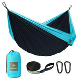 OLALACOZY Camping HammockCamping EssentialsLightweight Portable Double & Single Hammock with Tree Straps Camping Gear for Outside Hiking Camping Beach Backpack Travel Blue & Light Black Medium