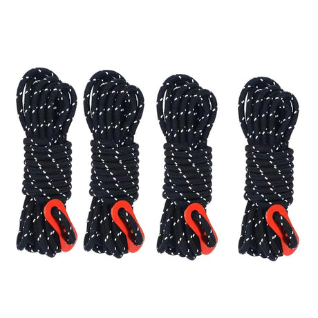Tgpiao 4Pack Duty Camping Rope - 4mm Outdoor Reflective Guy Lines with Tensioner Adjuster Strong Nylon Cord for Tent Tarp Canopy Shelter Camping Hiking Backpacking (Black)