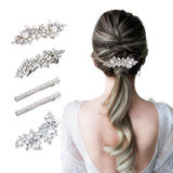 Meckerni 5 Packs Rhinestone Hair Clips for Women Sliver Pearl Flower Hair Barrettes Crystal Bridal Hair Pins Hair Accessories for Women Wedding