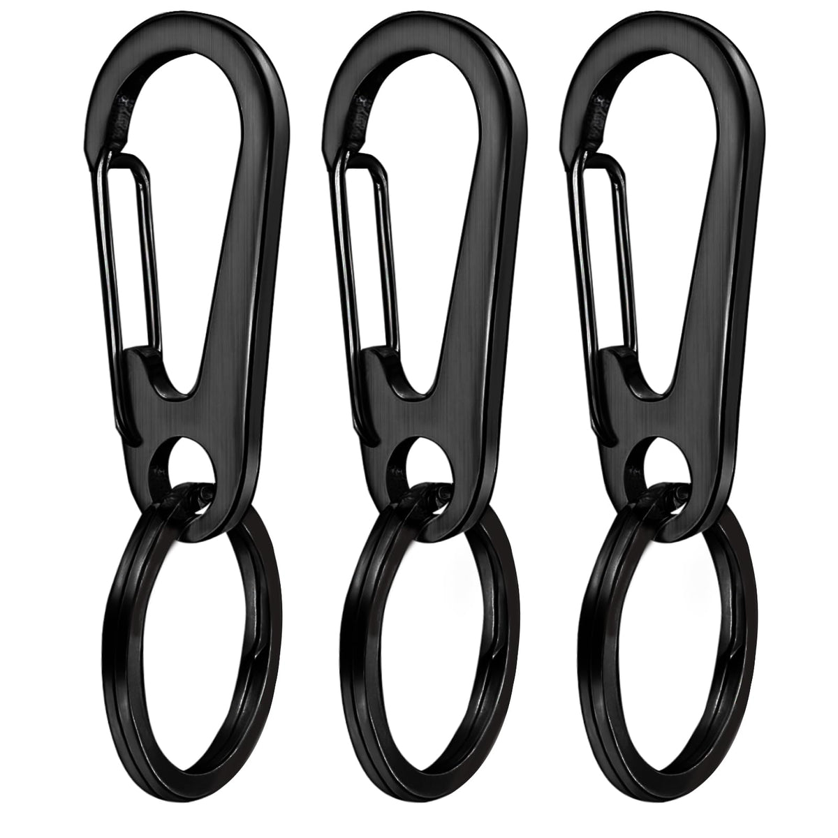 QISVVE Keychain Clip Key RingStainless Steel Small Carabiner Keychain Clip Key Chain Hook Holder Organizer for Car (3Pcs 2.16in Black)