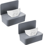 CHIMNE 2Packs Wipe DispenserWipe Holder for Baby & AdultRefillable Wipe Container Keeps Wipes Fresh with Lid for Bathroom Baby NurseryFlushable Storage Case Box (Grey)