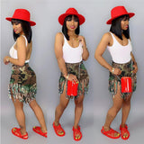Fringed Camouflage Print Shorts for Women