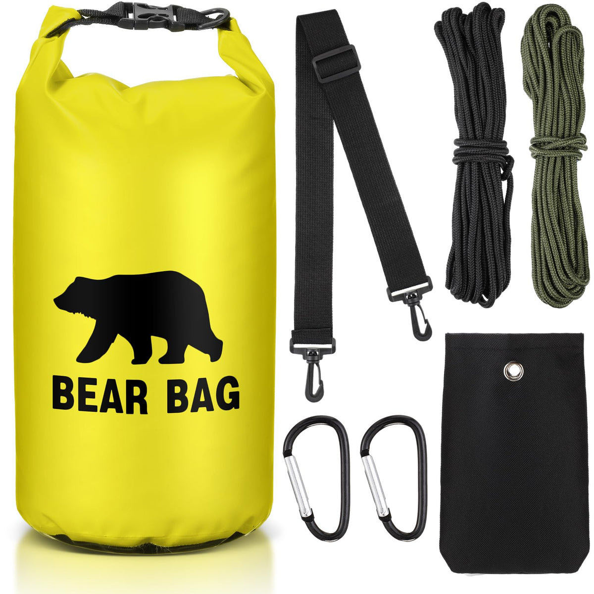 Foilswirl 1 Set Bear Food Bag for Camping Ultralight Food Bag Hanging System Includes Waterproof Bear Bag Nylon Ropes Hooks for Camping Backpacking (Yellow10 L)