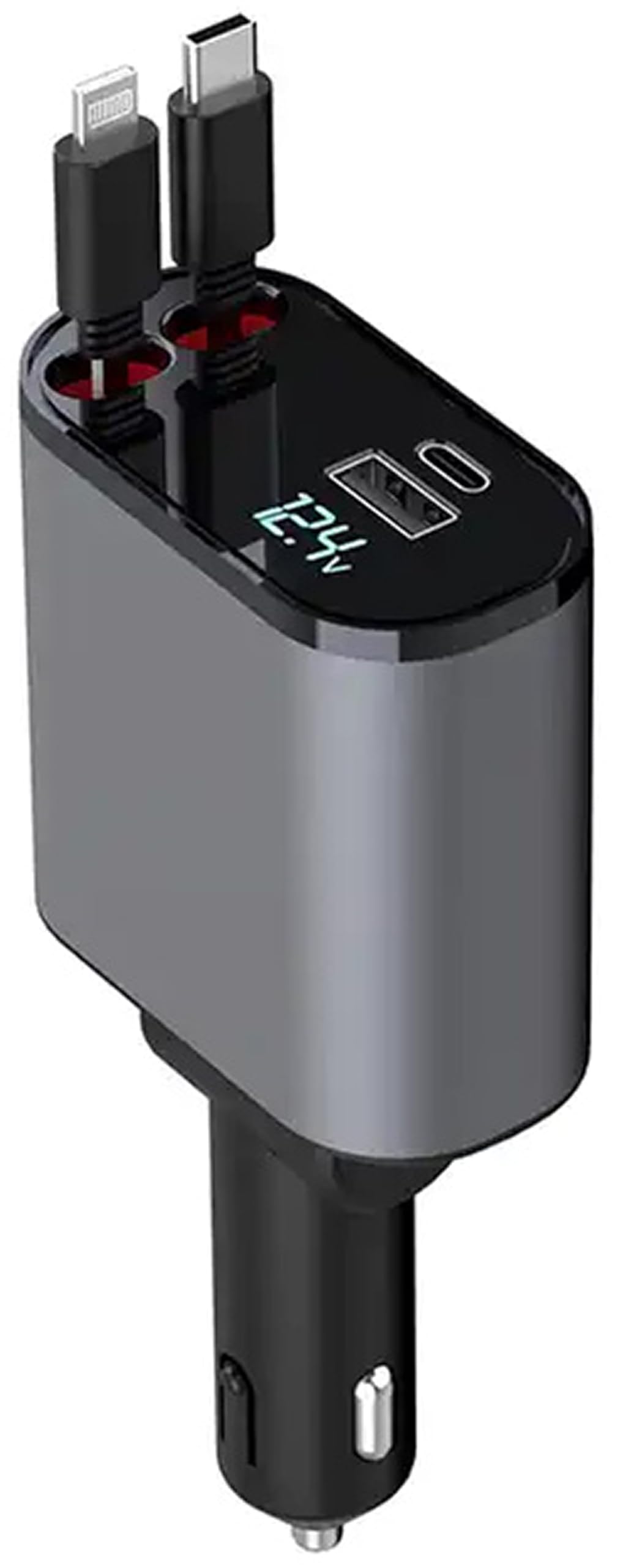 Retractable Phone Charger - Fast Car Charger USB C - Retractable Phone Charger 4 in 1 Retractable Car Charger - Retractable Charger for Apple and Android USB C - Car Gadgets Car Must Haves