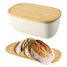 ECWAY Modern Minimalist Bamboo Fiber Bread Box – Multi-Functional Bamboo Lid Doubles as a Cutting Board – Ventilated Design for Fresh Bread & Space-Saving Storage Small Bread Box for Kitchen (White)