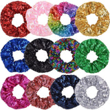 Yuese 12 Pieces Sparkly Sequins Hair Scrunchies Elastics Hair Bands Ponytail Holders Hair Wrist Ties Ropes Scrunchies for Show Gym Dance Party Club Girls Women Hair Accessories