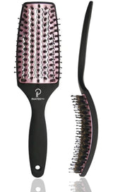 Inatekpro Curved Vented for Blow Drying - Boar Bristle Brush (Medium) with Comfortable Handle - Soft Bristle Brush for Thick and Fine Hair - Natural Boar Bristles for Women Men & Kids - Rose Gold