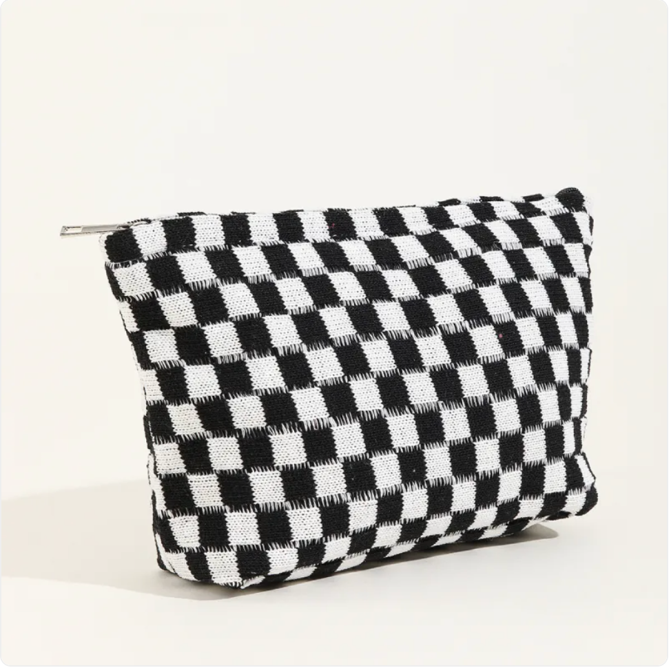 Large Wool Chessboard Cosmetic Bag