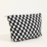 Large Wool Chessboard Cosmetic Bag