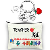 MTLEE 2 Pcs Valentine Teacher Appreciation Gift Women Teacher Kit Gift Teacher Makeup Pouch Cosmetic Bag Thank You Keychain(F Shape)
