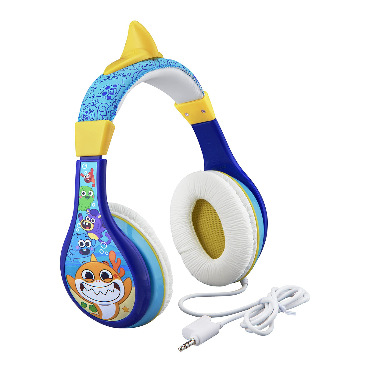 eKids Baby Shark Headphones for Kids Wired Headphones for School Home or Travel Tangle Free Toddler Headphones with Volume Control 3.5mm Jack Includes Headphone Splitter