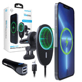 Naztech MagLock 15W Wireless Charging Magnetic Car Phone Mount - 2-in-1 Clip-Style Car Air Vent Mount + Adapter: Hands-Free Easy Install Compatible with iPhone & Samsung Devices - Black