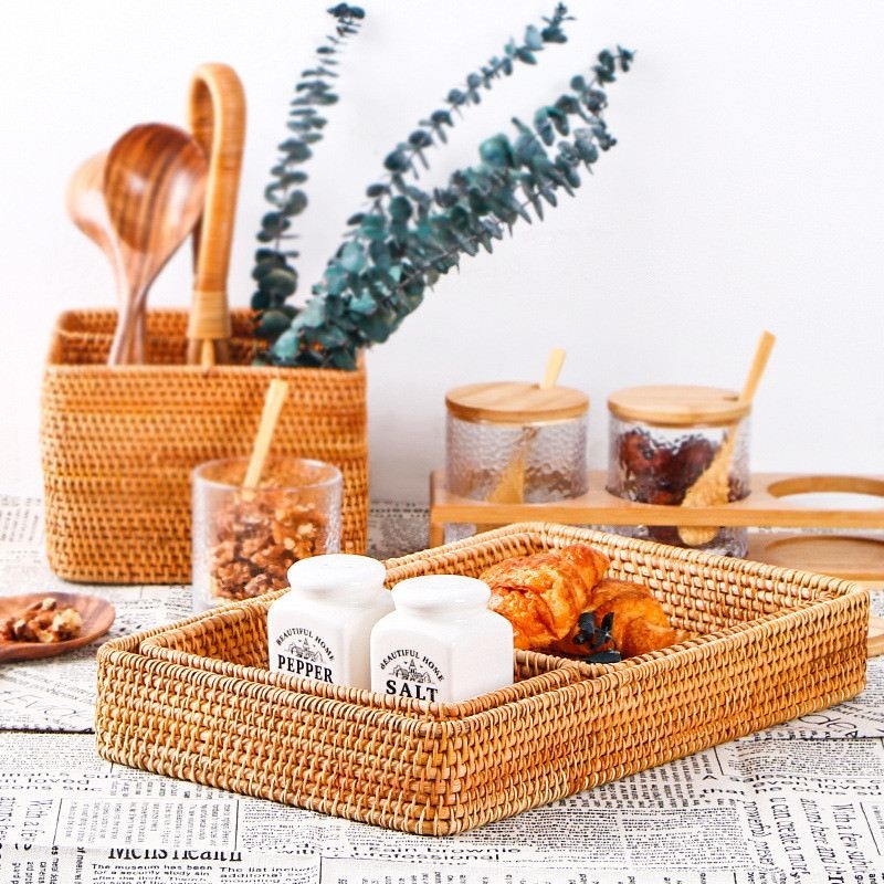 Hand-Woven Rattan Storage Basket for Kitchen & Picnic