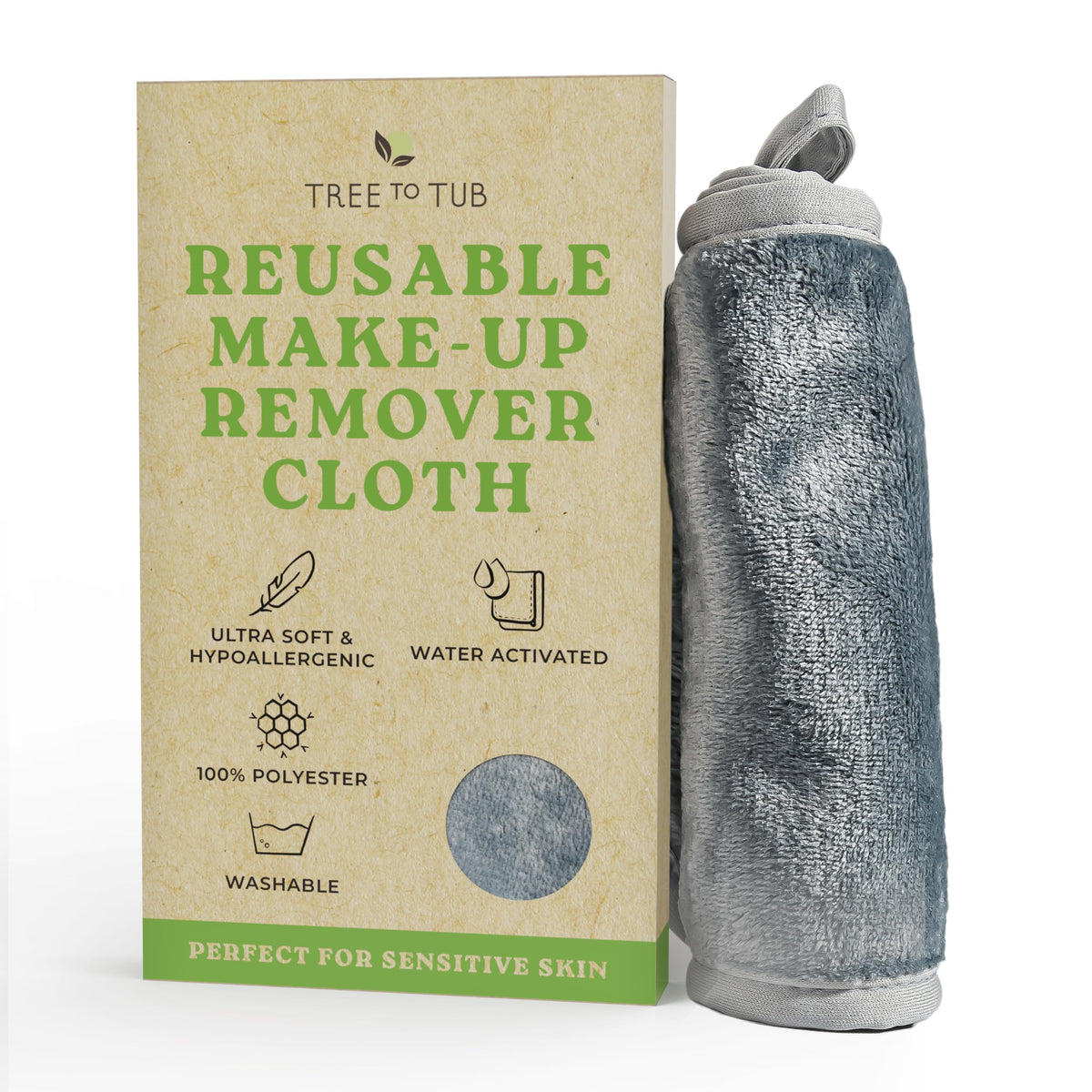 Tree To Tub Reusable Makeup Remover Cloth for Face - Gray Washable Microfiber Makeup Remover Towels for Gentle Cleansing Makeup Towels Face Washcloth for Daily Use Face Towels for All Skin