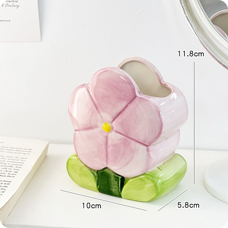 Ceramic Flower Pencil Holder for Desk Organization