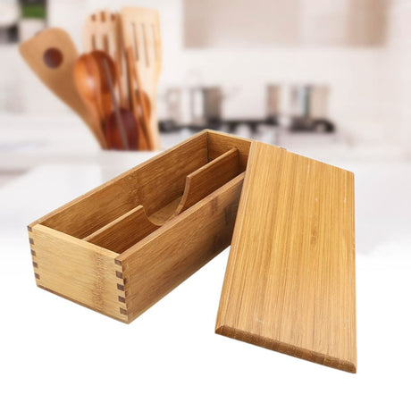 Wooden Cutlery Box with Lid Small Drawer Organizer Kitchen Cutlery Organizer in Drawer for Spoon Utensil Organizer Chopsticks Box Container for Kitchen Countertop 27x11x6.6cm