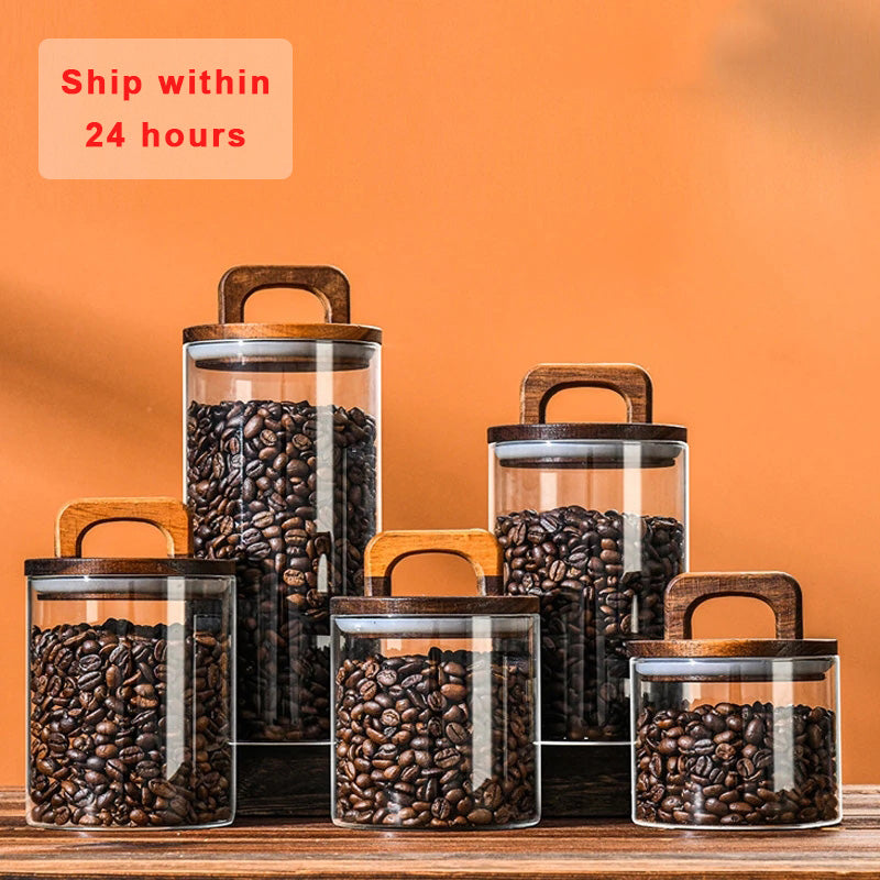 Airtight Glass Canister with Wood Lid for Kitchen Storage