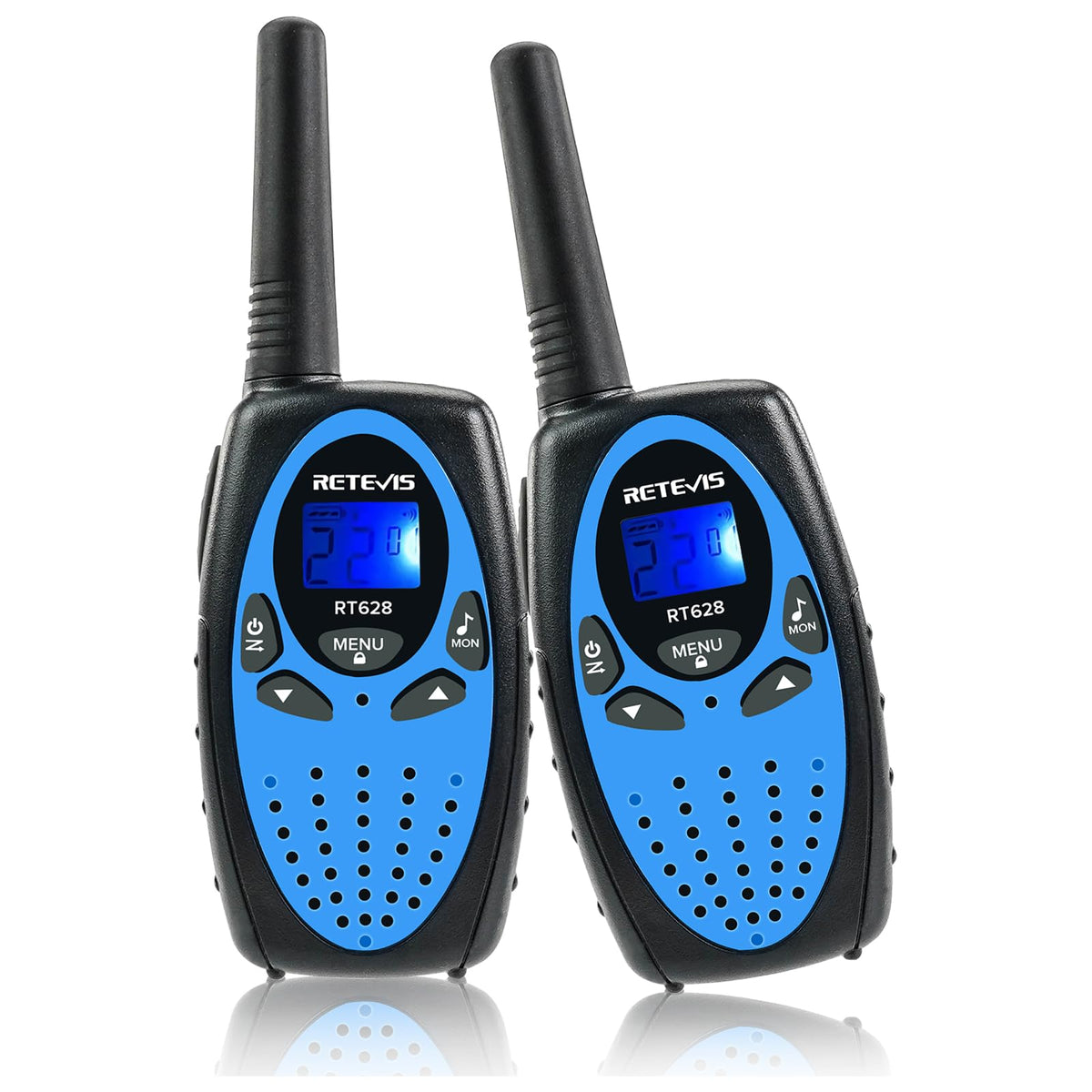 Retevis RT628 Kids Walkie Talkies Long Range 2 Way Radio 22 Channel Durable Toy Birthday Gifts for 6-12 Year Old Boys and Girls Handheld Walkies Talkie for Outside Hiking Camping(Black Blue 1 Pair)
