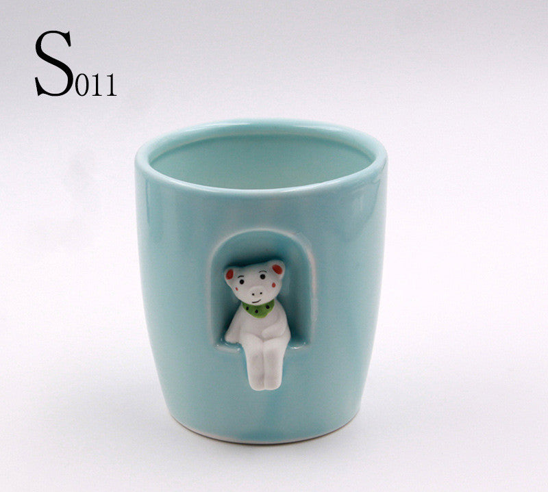 Creative Ceramic Cactus Planter with Animal Design