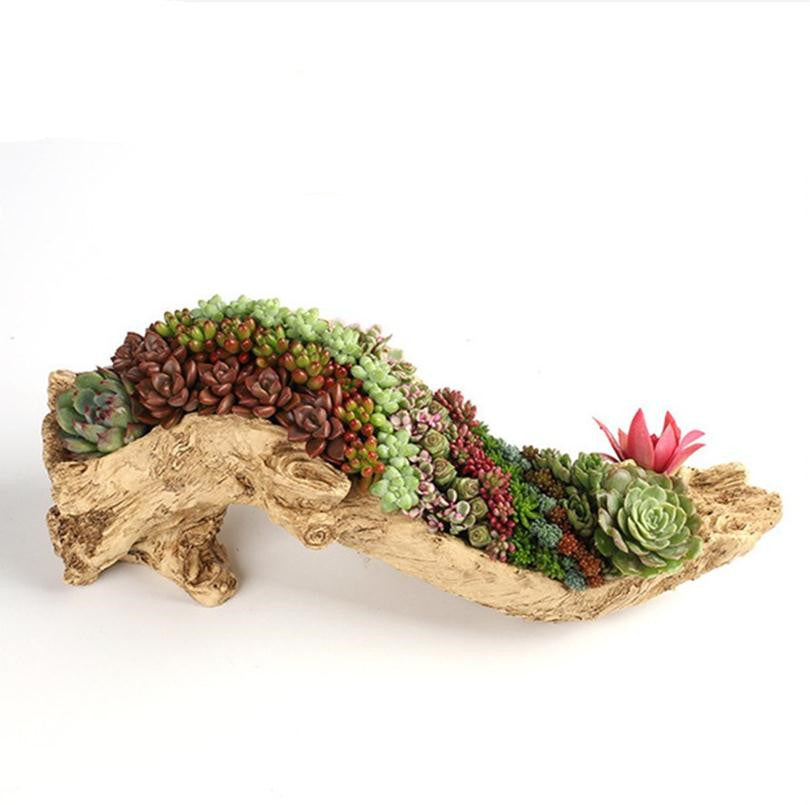 Large Vintage Style Faux Wood Succulent Planter Set