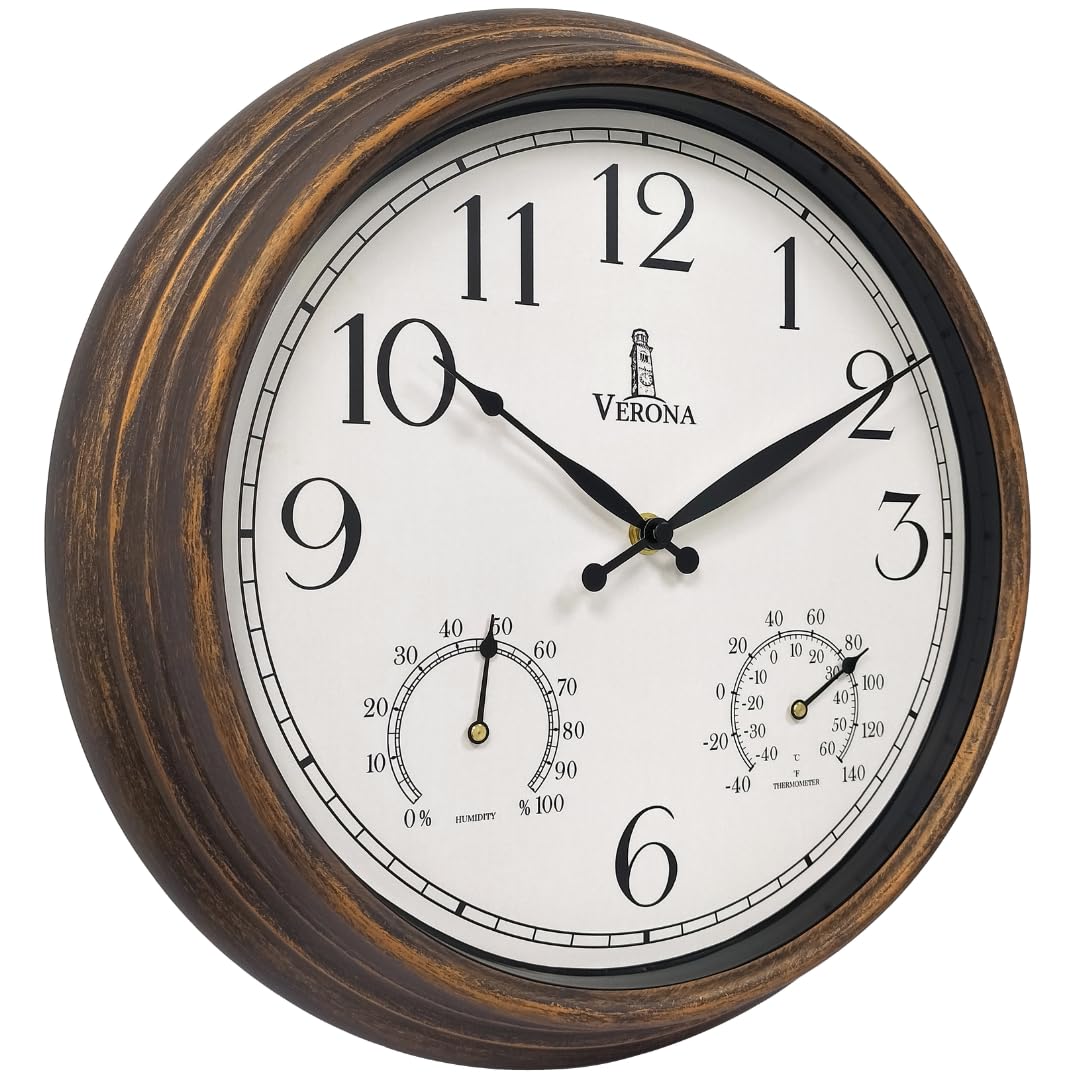 Outdoor Clocks for Patio Waterproof with Thermometer - 14 inch Indoor Outdoor Clock with Temperature and Humidity - Weatherproof Accurate & Easy to Read Wall Clock for Pool Patio Garden &Home Decor