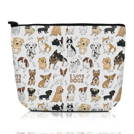 ADQWIOVL Cosmetic Bag Makeup Bag Birthday Gifts for Women Mom Cute Canvas Toiletry Bag Durable Travel Toiletry Makeup Organizer Zipper Pouch Lipstick Pouch Cute Doodle Dog