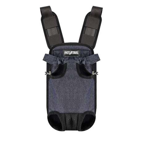 Pettail Dog Kangaroo Pouch Front Pet Backpack Carrier Wide Straps Shoulder Pads Adjustable Legs Out Pet Backpack Carrier Walking Travel Hiking Camping (Large Blue & Shoulder pad)