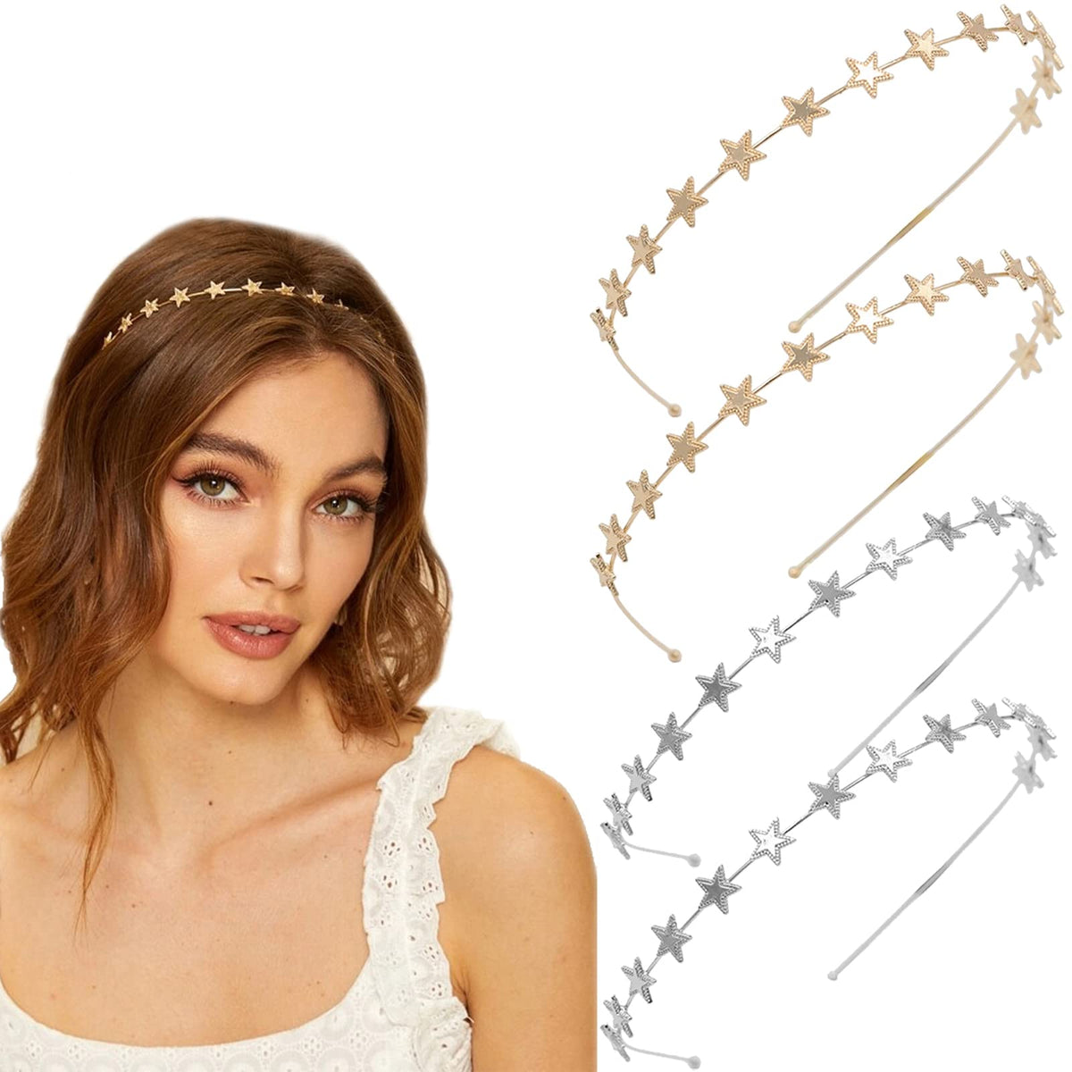 Aswewamt 4 PACK Alloy Five-pointed Star HeadbandsBridal Hair Hoop Wedding Hair Accessories Ornaments for Elegant Women Girls