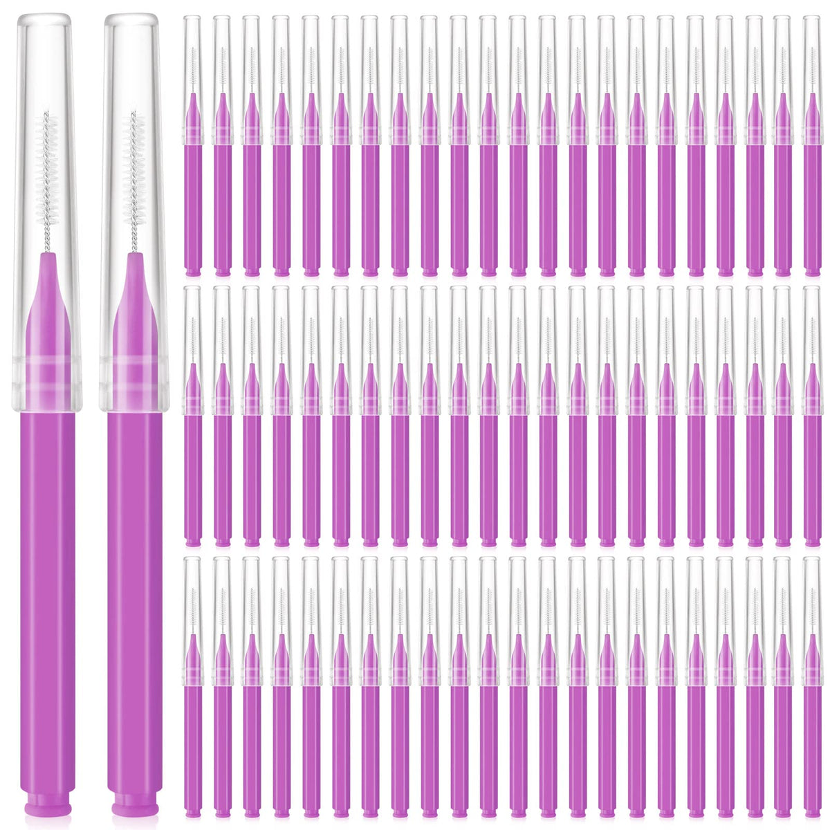 Lallisa 100 Pieces Micro Eyebrow Brush with Cap Brow Lamination Brush Eyebrow Brush Eyelash Brush Multifunctional Micro Lash Comb for Eyelash and Eyebrow Extensions Tool (Purple)