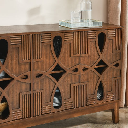 60.5 Mid Century Modern Sideboard Buffet Cabinet With Storage, TV Media Console Table, Storage Cabinet With 4 Doors   Adjustable Shelves For Kitchen Dining Living Room Bedroom Entryway, Walnut
