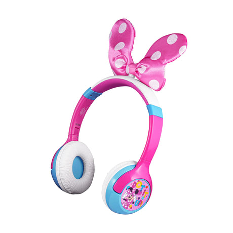 eKids Minnie Mouse Kids Bluetooth Headphones Wireless Headphones with Microphone Includes Aux Cord Volume Reduced Kids Foldable Headphones for School Home or Travel