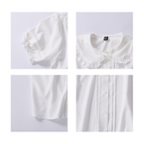 College Style Sweet Ruffle Short Sleeve Women's Top