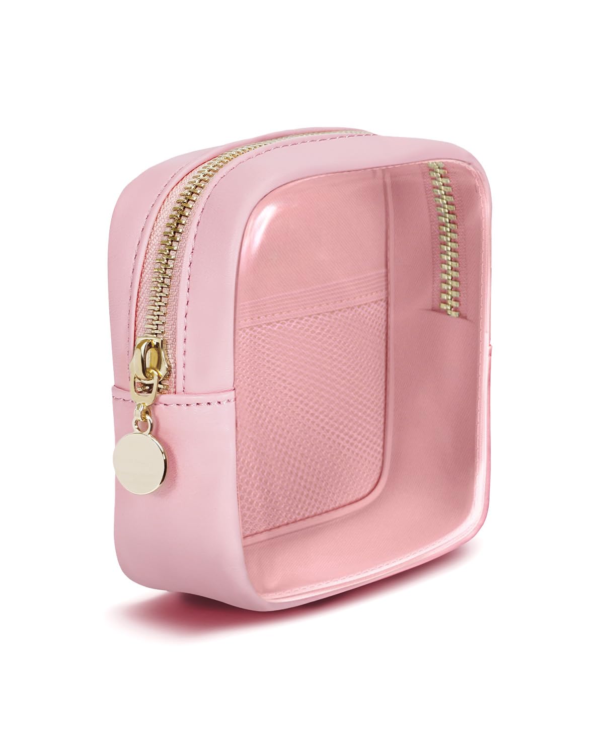 Wandering Nature Clear Makeup Bag for Purse Mini Make up Cute Cosmetic Bag Pouch for Women with Slip-in Pockets Travel Toiletry Essentials Eco Vegan Leather Organizer Bags(Patent Pending)