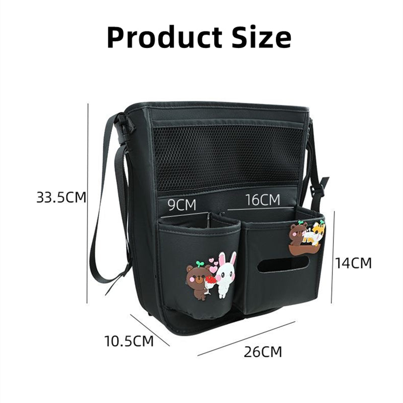 Leather Car Seat Backrest Storage Bag and Hook Pocket