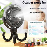 Rechargeable Octopus Spray Fan with Ambience Light for Outdoor Camping & Strollers