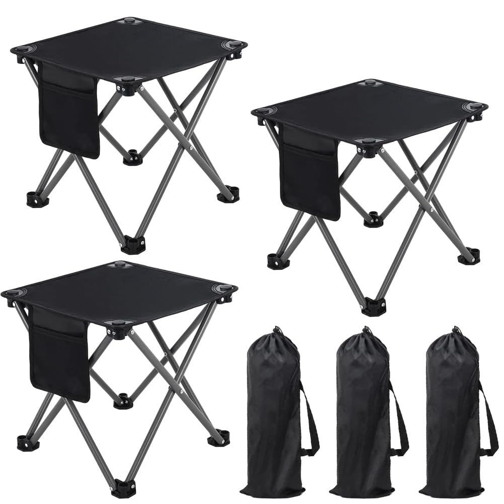 Airsnigi 3 Pack Camping Stool Camping Foot Stool Portable Folding Camp Stool with Storage Bag Easy Folding and Storage Folding Stool Suitable for FishingTravelBeachPicnicLawn Outdoor - Black
