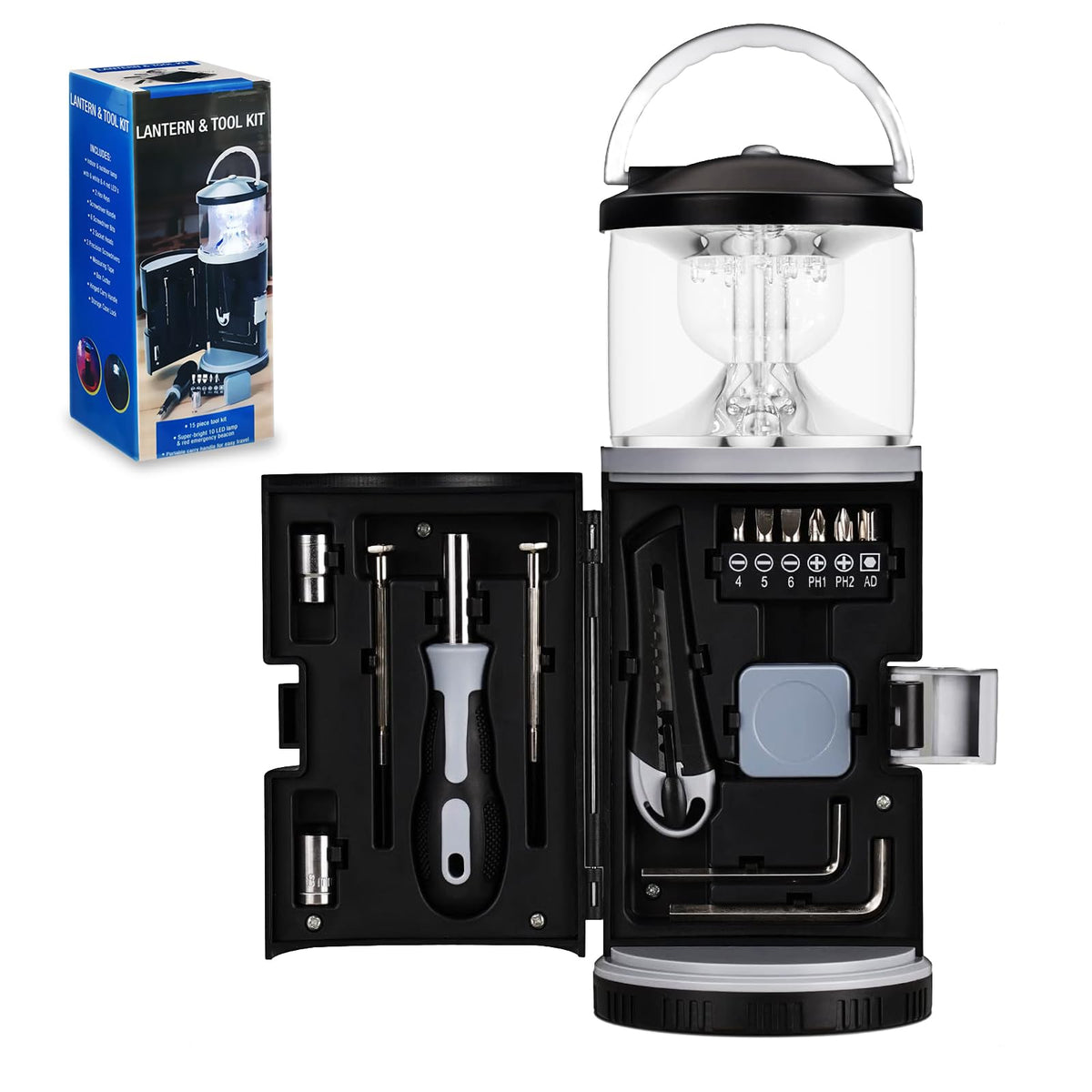LED Camping Lanterns Battery Powered Lantern with 15PCS Tool Kit Fishing Gifts for Men Camping Gifts for Men Husband Dad Multitool Tool Kit Gifts for Camping Fishing Hiking Lighting